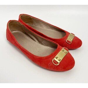 Tahari Red Suede Gold Buckle Loafer Flat Shoes Women's Size 7.5-8 38